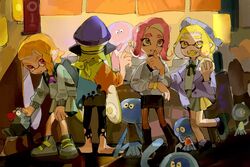  4girls agent_3_(splatoon) agent_3_(splatoon_3) agent_4_(splatoon) agent_8_(splatoon) asymmetrical_hair blonde_hair braid fangs food_stand green_hair hat inkling inkling_girl inkling_player_character jellyfish jellyfish_(splatoon) lili51540640 multiple_girls octoling octoling_girl octoling_player_character orange_hair pants pantyhose peaked_cap pink_hair poncho salmonid school_uniform single_braid skirt smallfry_(splatoon) smile splatoon_(series) splatoon_1 splatoon_2 splatoon_2:_octo_expansion splatoon_3 squidbeak_splatoon standing tentacle_hair torn_clothes torn_pants 