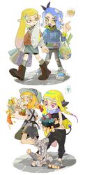  4girls agent_3_(splatoon) agent_3_(splatoon_3) agent_4_(splatoon) agent_8_(splatoon) apron asymmetrical_hair bag boots casual couple food highres holding_hands inkling inkling_girl inkling_player_character lili51540640 multiple_girls octoling octoling_girl octoling_player_character salmonid sandwich shoes shopping_bag shorts skirt smallfry_(splatoon) smile sneakers splatoon_(series) splatoon_1 splatoon_2 splatoon_2:_octo_expansion splatoon_3 tentacle_hair toeless_legwear yuri 