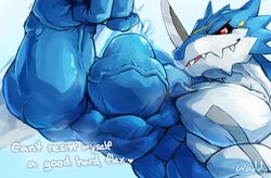  anthro bandai_namco biceps big_biceps big_muscles digimon digimon_(species) exveemon flexing flexing_bicep hi_res male muscular muscular_male pecs solo vein veiny_muscles waddledox 