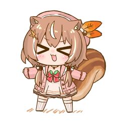  &gt;_&lt; :3 animal_ear_fluff animal_ears ayunda_risu ayunda_risu_(1st_costume) blush brown_hair chibi closed_eyes female hololive hololive_indonesia nekoyama open_mouth solo squirrel_ears squirrel_girl squirrel_tail tail twintails virtual_youtuber 