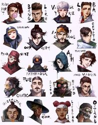  1other 6+boys 6+girls ^_^ absurdres ambiguous_gender android apex_legends ash_(titanfall_2) bad_id bad_twitter_id bangalore_(apex_legends) black_hair black_headwear black_sclera blonde_hair bloodhound_(apex_legends) blue_eyes braid brown_eyes caustic_(apex_legends) character_name chewing_gum classic_revenant closed_eyes colored_sclera crypto_(apex_legends) dark-skinned_female dark-skinned_male dark_skin double_bun dreadlocks eyeshadow facial_hair facial_mark floating_hair forehead_mark fuse_(apex_legends) gibraltar_(apex_legends) goggles goggles_on_head grey_background grey_hair hair_behind_ear hair_bun headset heart heart_in_eye highres horizon_(apex_legends) humanoid_robot jacket lifeline_(apex_legends) loba_(apex_legends) mad_maggie_(apex_legends) makeup mask mirage_(apex_legends) moustache mouth_mask multiple_boys multiple_girls octane_(apex_legends) one-eyed open_mouth parted_lips pathfinder_(apex_legends) pixel_art rampart_(apex_legends) red_eyeshadow red_hair revenant_(apex_legends) robot seer_(apex_legends) shizhen36 side_ponytail simulacrum_(titanfall) single_hair_bun smile smirk soul_patch symbol_in_eye twin_braids valkyrie_(apex_legends) wattson_(apex_legends) white_jacket wraith_(apex_legends) 