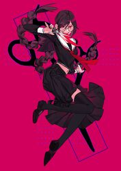  absurdres black_footwear black_nails black_thighhighs braid crazy_smile danganronpa:_trigger_happy_havoc danganronpa_(series) female floating floating_clothes floating_hair fukawa_toko full_body genocider_shou glasses highres holding holding_scissors loafers long_hair long_skirt long_sleeves long_tongue looking_at_viewer low_twin_braids low_twintails midriff midriff_peek nail_polish neckerchief over-kneehighs pink_background pleated_skirt purple_hair purple_skirt red_hair red_neckerchief round_eyewear sailor sailor_collar school_uniform scissors serafuku shoes skirt sleeve_cuffs smile solo superhamburgs swept_bangs teeth thighhighs tongue tongue_out twin_braids twintails upper_teeth_only v-shaped_eyebrows very_long_hair 