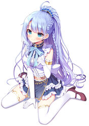  blue_bow blue_eyes blue_hair blue_skirt bow braid breasts brown_footwear closed_mouth commentary_request commission elbow_gloves female frilled_skirt frills full_body gloves high_heels iris_mysteria! long_hair looking_at_viewer mauve medium_breasts pixiv_commission ponytail priscilla_marcell_de_palvin purple_hair shirt shoes sitting skirt sleeveless sleeveless_shirt smile solo striped striped_bow thighhighs very_long_hair wariza white_background white_gloves white_shirt white_thighhighs 