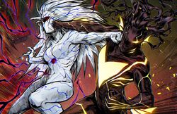  1_eye action_pose aggressive alien angry animal_humanoid athletic athletic_female athletic_male black_body black_hair black_sclera blue_markings breasts claws cyclops detailed detailed_background digital_media_(artwork) duo face_punch face_torture female fight finger_claws fingers fist front_view garou_(one-punch_man) glowing glowing_body glowing_eyes glowing_markings hair half-closed_eyes head_torture hi_res humanoid long_hair lord_boros male mammal mammal_humanoid markings monster mouthless muscular narrowed_eyes navel not_furry nude one-punch_man one_(manga) pose punch punching_face red_eyes rule_63 side_boob stomach_eye toned_female unknown_artist violence white_body white_hair yellow_eyes yellow_markings 