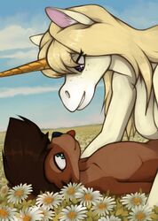  adora_(marsminer) anthro blep duo equid equine female field flower hi_res horse keith_(marsminer) male male/female mammal marsminer meadow mustelid nude otter plant tongue tongue_out 