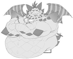  2022 activision anthro belly biceps big_belly collar crossed_arms dragon hi_res horn looking_down magnus_(spyro) male monochrome musclegut muscular muscular_anthro muscular_male mythological_creature mythological_scalie mythology overweight overweight_anthro overweight_male reptile rescued_dragons_(spyro) scalie signature solo spikes spyro_reignited_trilogy spyro_the_dragon teeth tusks wings yongdasom 