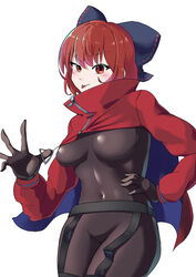  :p absurdres adapted_costume alternate_costume black_bodysuit black_gloves bodysuit breasts cape capelet catsuit cloak covered_navel female gloves highres long_sleeves medium_breasts nisikan0724 puffy_sleeves red_cape red_cloak red_eyes red_hair ribbon-trimmed_bow rock_&#039;n&#039;_rock_&#039;n&#039;_beat sekibanki short_hair skin_tight solo tongue tongue_out touhou two-sided_cape two-sided_fabric two-tone_cape zipper 