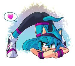  anthro ass ass_up auntymoira eulipotyphlan fan_character female heart_after_text hedgehog hi_res jack-o&#039;_pose mammal pose purity_the_hedgehog sega small_butt solo sonic_the_hedgehog_(series) workout_clothing wristband 