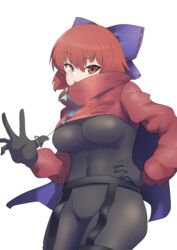  :p absurdres adapted_costume alternate_costume black_bodysuit black_gloves bodysuit breasts cape capelet catsuit cloak covered_navel female gloves highres long_sleeves medium_breasts nisikan0724 puffy_sleeves red_cape red_cloak red_eyes red_hair redrawn ribbon-trimmed_bow rock_&#039;n&#039;_rock_&#039;n&#039;_beat sekibanki short_hair skin_tight solo tongue tongue_out touhou two-sided_cape two-sided_fabric two-tone_cape zipper 