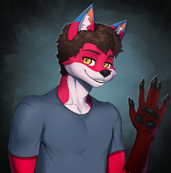  absurd_res blue_ears canid canine clothing countershading digital_media_(artwork) eldiman fox hi_res holly_(ortiz) icon male mammal paws red_body shirt smile solo topwear yellow_eyes 