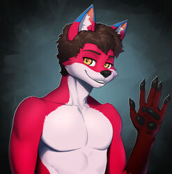  absurd_res blue_ears canid canine clothing countershading digital_media_(artwork) eldiman fox hi_res holly_(ortiz) male mammal paws red_body shirt smile solo topwear yellow_eyes 