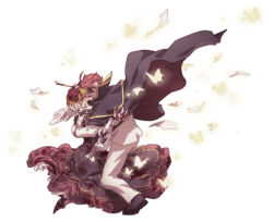  1boy beatrice_(umineko) black_cape black_dress blonde_hair blood cape crying dress female flower hair_flower hair_ornament highres holding holding_smoking_pipe hswoimuxk0pwr0h_(bbdan) hug oerba_yun_fang red_flower red_hair red_rose rose screaming smoking_pipe streaming_tears suit tears umineko_no_naku_koro_ni ushiromiya_battler white_background white_suit 