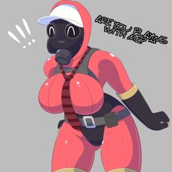  1girls big_breasts female fempyro gas_mask pyro pyro_(team_fortress_2) solo tagme team_fortress_2 thick_thighs thighhighs tie_between_breasts 