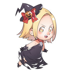  :o bad_id bad_pixiv_id bare_shoulders black_dress black_footwear black_gloves black_hat blonde_hair blush bow chibi dress elaine female gloves hat jack-o&#039;-lantern looking_at_viewer makino_(makibanosong) nanatsu_no_taizai oerba_yun_fang open_mouth pumpkin red_bow short_hair v-shaped_eyebrows vampire white_background witch_hat yellow_eyes 