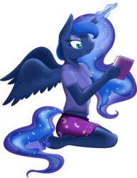  2016 absurd_res alicorn alpha_channel anthro book equid equine feathered_wings feathers female friendship_is_magic hasbro hi_res horn mammal my_little_pony mythological_creature mythological_equine mythology princess_luna_(mlp) reading solo theshadowstone wings 