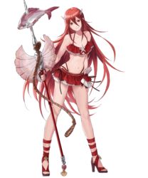  bare_shoulders bikini bikini_skirt closed_mouth collarbone cordelia_(fire_emblem) cordelia_(summer)_(fire_emblem) female fingerless_gloves fingernails fire_emblem fire_emblem_awakening fire_emblem_heroes fish full_body gloves hair_ornament halterneck head_tilt high_heels highres holding holding_weapon long_hair looking_at_viewer mayo_(becky2006) navel non-web_source official_art polearm red_eyes red_hair rope sandals sidelocks smile solo spear standing starfish swimsuit toeless_footwear transparent_background very_long_hair weapon 