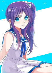  blue_eyes commentary_request dress female hiradaira_chisaki long_hair machi_(machiruda) nagi_no_asukara nami_junior_high_school_uniform photoshop_(medium) purple_hair sailor_dress school_uniform serafuku side_ponytail sitting 