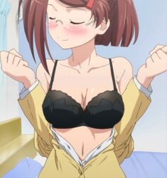  anime_screenshot black_bra bra commentary_request female glasses highres katoyagami kiss_x_sis md5_mismatch resolution_mismatch solo source_larger stitched suminoe_ako third-party_edit underwear 