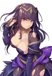  bangle black_hair bodystocking bracelet breasts bridal_gauntlets cape commentary_request covered_navel dress female fire_emblem fire_emblem_awakening fire_emblem_heroes jewelry long_hair looking_at_viewer sajittari simple_background skin_tight solo tharja_(bridal)_(fire_emblem) tharja_(fire_emblem) tiara torn_bodystocking torn_clothes two_side_up wedding_dress white_background 