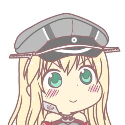  bad_id bad_pixiv_id bismarck_(kancolle) bismarck_kai_(kancolle) blonde_hair blush chibi female green_eyes gyate_gyate hat kantai_collection long_hair portrait smile tokiaki transparent_background 