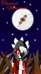  ambiguous_gender anthro clothing generation_7_pokemon hoodie light litsune lycanroc midnight_lycanroc moonlight night nintendo pokemon pokemon_(species) red_body red_eyes solo star topwear z-crystal 