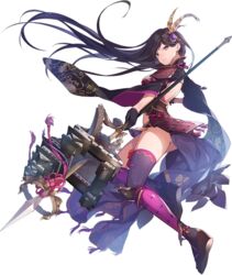  artist_request ass black_hair breasts dutch_angle female full_body grey_eyes hair_ornament holding holding_polearm holding_weapon iyo_matsuyama_(oshiro_project) large_breasts long_hair official_art oshiro_project:re parted_bangs polearm sandals solo spear transparent_background very_long_hair weapon wedge_heels 