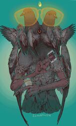  animated anthro avian better_version_at_source bird cellphone columbid earplugs electronics feathered_wings feathers food front_view fursona_generator holding_food holding_object iguanamouth monster multi_head multi_wing nude phone pigeon signature solo wings 