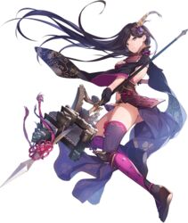  artist_request ass black_hair breasts dutch_angle female full_body grey_eyes hair_ornament holding holding_polearm holding_weapon iyo_matsuyama_(oshiro_project) large_breasts long_hair official_art oshiro_project:re parted_bangs polearm sandals solo spear transparent_background very_long_hair weapon wedge_heels 