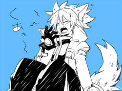  1boy animal_ears bad_id bad_pixiv_id blazblue dog_ears dog_tail kuro_yuzu open_mouth ragna_the_bloodedge tail yawning 