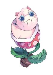  blue_eyes blush commentary_request copy_ability cosplay creature_as_food eating jigglypuff kirby kirby_(series) mario_(series) no_humans oboro_keisuke peril piranha_plant pokemon pokemon_(creature) simple_background super_smash_bros. tears white_background 