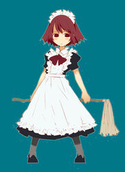  ascot brown_eyes brown_hair duster female frills haruse_hiroki maid maid_headdress original pantyhose red_hair short_hair short_sleeves solo 