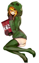  absurdres ass at2. creeparka creeper cupa_(at2.) explosive female highres hood hoodie minecraft personification smile thighhighs tnt tnt_block_(minecraft) 