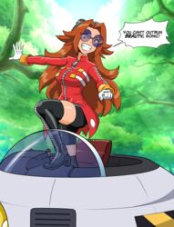  black_skirt black_thighhighs breasts coat dr._eggman eggmaam english_text female from_below genderswap_(mtf) glasses gloves grin highres index_finger_raised long_hair looking_at_viewer orange_hair red_coat rule_63 skirt smile solo sonic_(series) spiked_hair standing thighhighs tony_kuusisto very_long_hair white_gloves zipper_pull_tab 