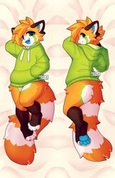  absurd_res ailurid anthro bottomless clothed clothing dakimakura dakimakura_design digitigrade female hi_res hoodie hoodie_only jinxit lying mammal on_back open_mouth pocky_(jinxit) red_panda solo topwear topwear_only 