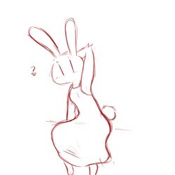  1:1 2010 3_toes anthro blush breasts clothed clothing digital_media_(artwork) dress eyebrows feet female fully_clothed hand_behind_head heart_symbol lagomorph leporid long_ears looking_at_viewer mammal medium_breasts monochrome paws question_mark questioning_heart rabbit red_and_white ruby_(rq) ruby_quest scut_tail short_tail simple_background sitting solo tail three-quarter_view toes white_background yattermang 