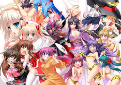  4boys 6+girls angel_beats! animal_ears animal_print ball_gag bikini blindfold blonde_hair bondage bondage bound bow breasts cat_ears cleavage commentary_request cosplay crossdressing everyone feline futaki_kanata gag gagged gun halloween hat highres hinata_hideki inohara_masato japanese_clothes kamikita_komari kawagoe_rei kittysuit koshiki_miyuki kurugaya_yuiko large_breasts lennon little_busters! little_busters!_school_uniform long_hair lum lum_(cosplay) mallet miko miyazawa_kengo multiple_boys multiple_girls nakamura_yukari_(little_busters!) naoe_riki natsume_kyousuke natsume_rin nishizono_midori nishizono_mio nontraditional_playboy_bunny noumi_kudryavka oni parody photoshop_(medium) pink_bow saigusa_haruka sasasegawa_sasami scene_reference school_uniform swimsuit tiger_print tokido_saya urusei_yatsura watanabe_sakiko weapon witch witch_hat zen_(kamuro) 