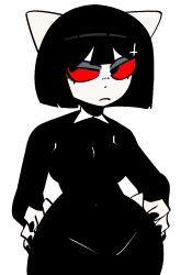  2025 accessory alternative_fashion anthro bangs black_clothing black_dress black_hair breasts catwitch_(xarop77) clothed clothed_anthro clothed_female clothing cross curvy_figure digital_drawing_(artwork) digital_media_(artwork) domestic_cat dress eyelashes eyeshadow felid feline felis female female_anthro fingers front_view goth grey_eyeshadow hair hair_accessory hairclip hands_on_hips hi_res inverted_cross inverted_cross_hair_clip makeup mammal mouth_closed portrait red_sclera simple_background solo white_background white_body white_ears wide_hipped_anthro wide_hipped_female wide_hips xarop77 