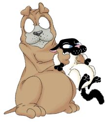  2025 3_toes annoyed anthro black_body black_eyes black_fur black_nose blue_eyes brown_body brown_fur bucky_katt canid canine canis claws colored digital_drawing_(artwork) digital_media_(artwork) domestic_cat domestic_dog duo ears_back fangs feet felid feline felis finger_claws floppy_ears fur get_fuzzy gloves_(marking) hi_res hug hugging_another leg_markings looking_at_viewer male mammal markings mixed_breed multicolored_body multicolored_fur paws pink_inner_ear pink_nose pivoted_ears satchel_pooch semi-anthro shaded siamese simple_background socks_(marking) teeth theyoyododo toes two_tone_body two_tone_fur whisker_spots white_background white_body white_fur wide_eyed 