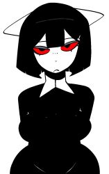  2025 accessory anthro black_clothing black_hair breasts catwitch_(xarop77) clothed clothed_anthro clothed_female clothing cross curvy_figure digital_drawing_(artwork) digital_media_(artwork) domestic_cat eyelashes eyeshadow felid feline felis female female_anthro front_view grey_eyeshadow hair hair_accessory hairclip half-length_portrait hi_res inverted_cross inverted_cross_hair_clip looking_at_viewer makeup mammal mouth_closed portrait red_sclera simple_background solo white_background white_body white_ears wide_hipped_anthro wide_hipped_female wide_hips xarop77 