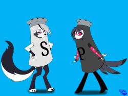  absurd_res anthro black_pepper black_pepper_costume canid canid_demon canine clothing costume demon duo female food food_costume goetia hellaverse hellhound helluva_boss hi_res loona_(helluva_boss) mammal mythological_canine mythological_creature mythology octavia_(helluva_boss) penmark25! pepper_costume salt salt_costume 