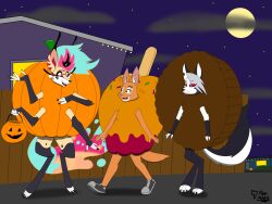  absurd_res anthro apple apple_costume candy candy_costume canid canid_demon canine clothing costume demon dessert diane_foxington dreamworks female food food_costume fox fox_spirit fruit group hellaverse hellhound helluva_boss hi_res loona_(helluva_boss) mammal mythological_canine mythological_creature mythology peanut_butter_cup peanut_butter_cup_costume penmark25! plant pumpkin pumpkin_costume queen_bee-lzebub_(helluva_boss) the_bad_guys trio 