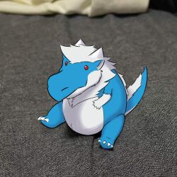  ambiguous_gender anthro belly blue_body chibi dragon fluffy fur furred_dragon furred_scalie head_tuft male_(lore) meme mythological_creature mythological_scalie mythology neck_tuft scalie senkey solo tuft white_body 