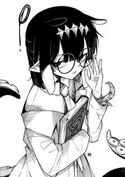  a:n_(angrynum) adjusting_eyewear alternate_hair_length alternate_hairstyle ao-chan_(ninomae_ina&#039;nis) bags_under_eyes blunt_bangs book closed_mouth coat commentary female glasses gradient_hair greyscale hair_ornament hand_on_eyewear highres holding holding_book hololive hololive_english lab_coat looking_at_viewer monochrome multicolored_hair necktie ninomae_ina&#039;nis official_alternate_costume pointy_ears round_eyewear short_hair sidelocks simple_background solo symbol-only_commentary tentacle tentacle_hair upper_body virtual_youtuber watermark white_background 