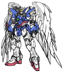  &lt;karasu absurdres clenched_hands green_eyes gundam gundam_wing gundam_wing_endless_waltz highres mecha mobile_suit no_humans robot science_fiction solo standing v-fin variant_set white_background wing_gundam_zero_custom wings 