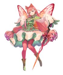  blush boots breasts brown_footwear buttons detached_sleeves dress fairy fairy_wings female fire_emblem fire_emblem_heroes flower full_body highres long_hair long_sleeves looking_at_viewer mirabilis_(fire_emblem) multicolored_hair non-web_source official_art open_mouth pantyhose parted_lips pink_hair pink_pantyhose pointy_ears purple_eyes purple_hair shiny_clothes sleeves_past_wrists small_breasts smile solo sword tachi-e transparent_background twintails weapon wide_sleeves wings yoshiku_(oden-usagi) 