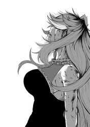  absurdres animal_ears blood blood_on_arm blood_on_face breasts comic_panel_redraw derivative_work dress english_commentary female floating_hair greyscale hair_over_eyes hazumi_aileen highres indie_virtual_youtuber kaneki_profile_picture_(meme) leaning_back lion_ears lion_girl long_hair medium_breasts meme monochrome parted_lips runawaytourist solo tokyo_ghoul tokyo_ghoul:re very_long_hair virtual_youtuber 