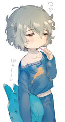  arm_at_side bad_id bad_pixiv_id blue_pajamas blue_shirt brown_eyes brushing_teeth closed_mouth collarbone cowboy_shot dripping female from_side grey_hair hair_between_eyes half-closed_eyes hand_up holding holding_stuffed_toy holding_toothbrush idolmaster idolmaster_cinderella_girls lolicon long_sleeves looking_away midriff_peek mole mole_under_eye narumiya_yume no_nose off-shoulder_shirt off_shoulder pajamas print_pajamas print_shirt shirt short_hair simple_background sleepy social_kasu_(mob_oji_katu) solo sound_effects stuffed_toy toothbrush toothbrush_in_mouth wavy_hair white_background 