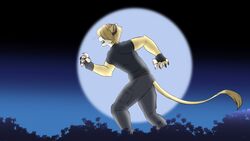  16:9 2023 4k absurd_res alternate_species anthro beastars blonde_hair capcom felid fizzy-dog full_moon fur furrification hair hair_over_eyes hi_res leon_kennedy lion male mammal moon night pantherine parody resident_evil solo tan_body tan_fur widescreen 