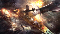  3d absurdres action aircraft airplane anti-aircraft_gun battle battleship cannon commentary copyright_request damaged deck_gun destroyer explosion f4u_corsair fire firing flying from_above glowing highres imperial_japanese_navy japanese_flag military military_vehicle naval_battle no_humans ocean operation_ten-gou outdoors photorealistic projectile_trail range_finder realistic rising_sun_flag scenery ship ship_deck smoke smokestack sunburst togman-studio turret vehicle_focus warship water watercraft waves world_war_ii yamato_(battleship) yukikaze_(destroyer) 