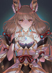  animal_ears blunt_bangs breasts cat_ears chest_jewel cleavage detached_sleeves facial_mark female fuwamoko_momen_toufu grey_hair highres long_hair low_twintails nia_(blade)_(xenoblade) nia_(xenoblade) small_breasts solo twintails very_long_hair xenoblade_chronicles_(series) xenoblade_chronicles_2 yellow_eyes 